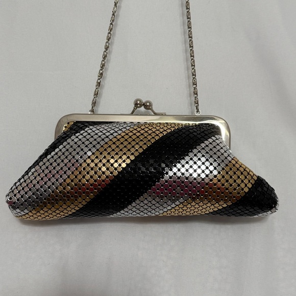 Mesh Clutch, vintage, black, gold and silver